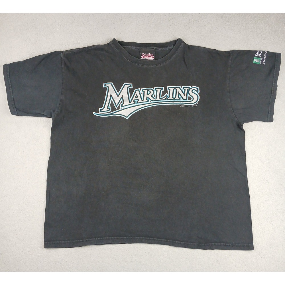 Stitches Marlins T-Shirt Mens XL Black Florida MLB Baptist Health Hospital